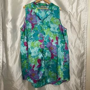 Plus Size Retro Hawaiian Floral Print Button Down Casual Shirt Dress Nightie